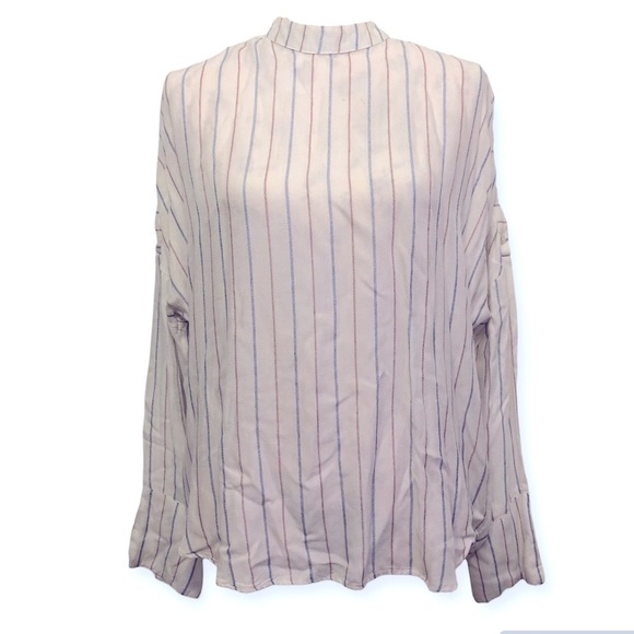 Free People Mock Neck Striped Button Shoulder Blouse - Picture 1 of 4